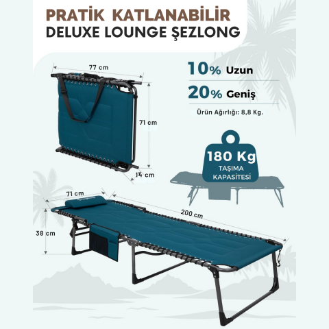 KingCamp Magnolia B20 Premium 7 Kademeli Katlanır Dolgulu Şezlong Blue