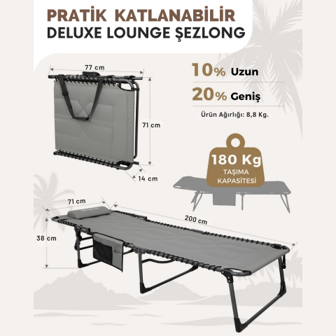 KingCamp Magnolia B20 Premium 7 Kademeli Katlanır Dolgulu Şezlong Grey