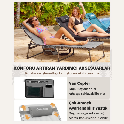 KingCamp Magnolia B20 Premium 7 Kademeli Katlanır Dolgulu Şezlong Grey