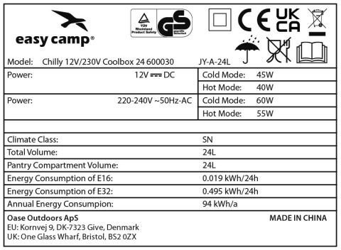 Easy Camp Chilly 12V/230V Coolbox 24 Elektrikli Soğutucu