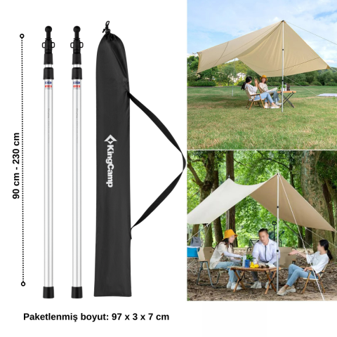 KingCamp Bumper Tarp Pole 2'li Teleskopik Tarp & Çadır & Gölgelik Direği
