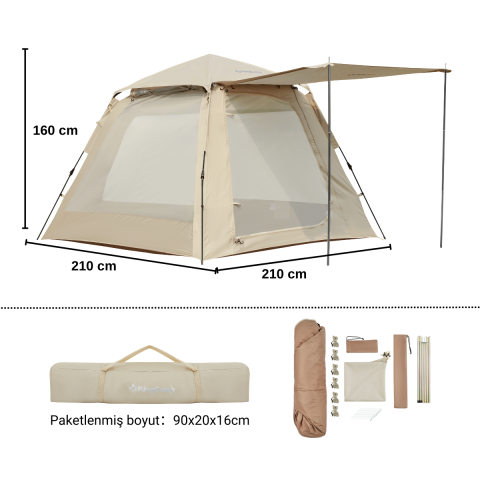 KingCamp Positano 4 Kişilik Otomatik Kurulum Çadır Beige