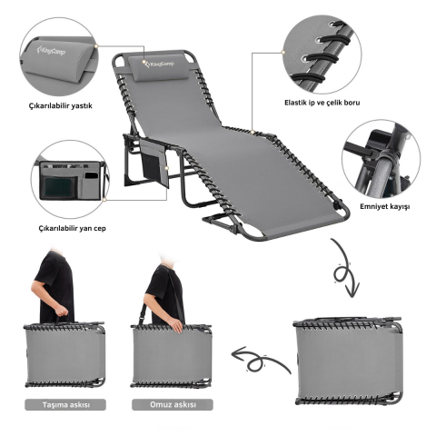 KingCamp Berlin Classic Comfort Lounge 5 Kademeli Katlanır Şezlong Grey