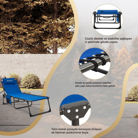 KingCamp Berlin Classic Comfort Lounge 5 Kademeli Katlanır Şezlong Blue