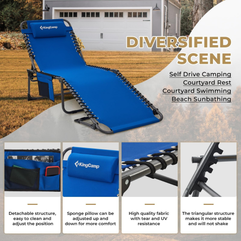 KingCamp Berlin Classic Comfort Lounge 5 Kademeli Katlanır Şezlong Blue