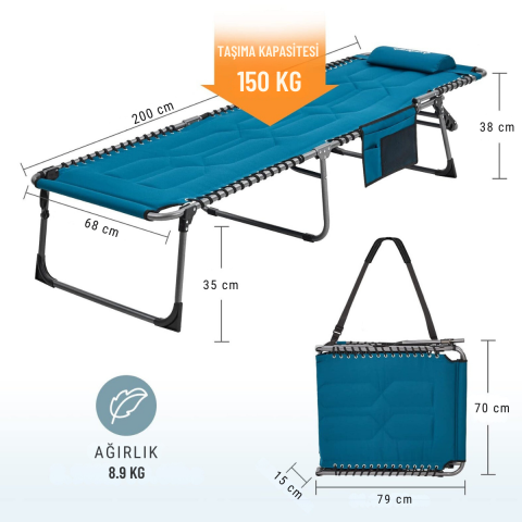 KingCamp Bavaria Cozy Premium 5 Kademeli Katlanır Şezlong Blue