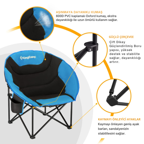 KingCamp Moon Ultra Konforlu Kamp Sandalyesi B.Blue