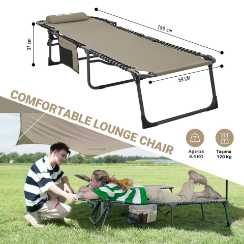 KingCamp Berlin Classic Comfort Lounge 5 Kademeli Katlanır Şezlong Beige