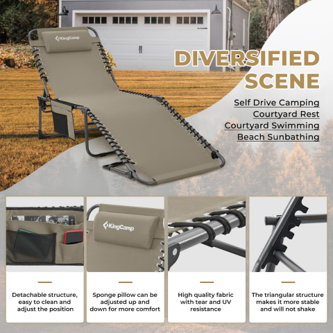 KingCamp Berlin Classic Comfort Lounge 5 Kademeli Katlanır Şezlong Beige