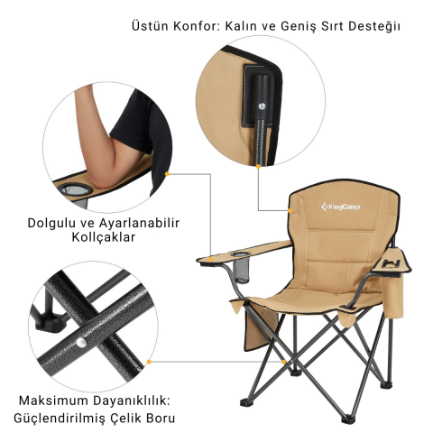 KingCamp Lotus XL Cool Ice Ultra Konforlu & Takviyeli Kamp Sandalyesi Khaki
