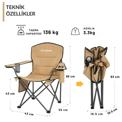 KingCamp Lotus XL Cool Ice Ultra Konforlu & Takviyeli Kamp Sandalyesi Khaki