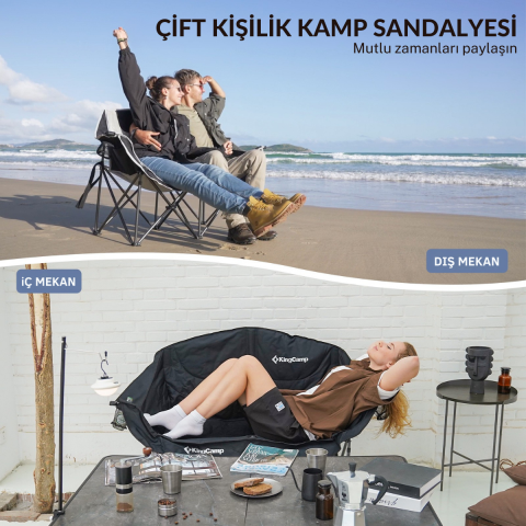 KingCamp Loveseat Double Çift Kişilik Katlanır Kamp Sandalyesi B.Grey