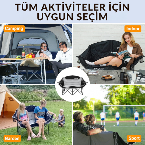 KingCamp Loveseat Double Çift Kişilik Katlanır Kamp Sandalyesi B.Grey