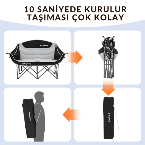 KingCamp Loveseat Double Çift Kişilik Katlanır Kamp Sandalyesi B.Grey