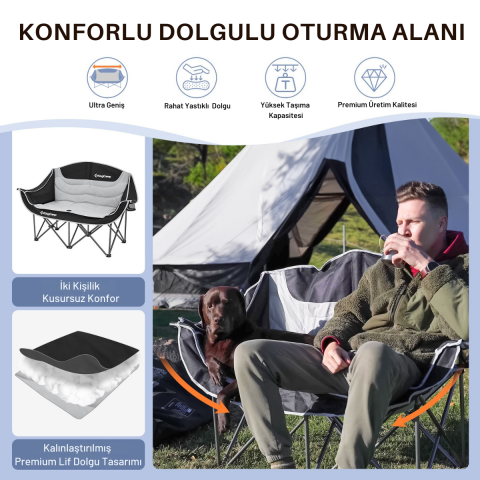 KingCamp Loveseat Double Çift Kişilik Katlanır Kamp Sandalyesi B.Grey