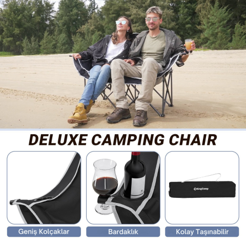 KingCamp Loveseat Double Çift Kişilik Katlanır Kamp Sandalyesi B.Grey