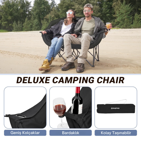 KingCamp Loveseat Double Çift Kişilik Katlanır Kamp Sandalyesi Black