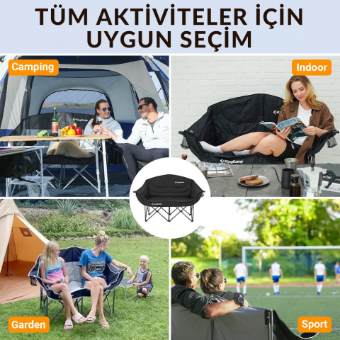 KingCamp Loveseat Double Çift Kişilik Katlanır Kamp Sandalyesi Black