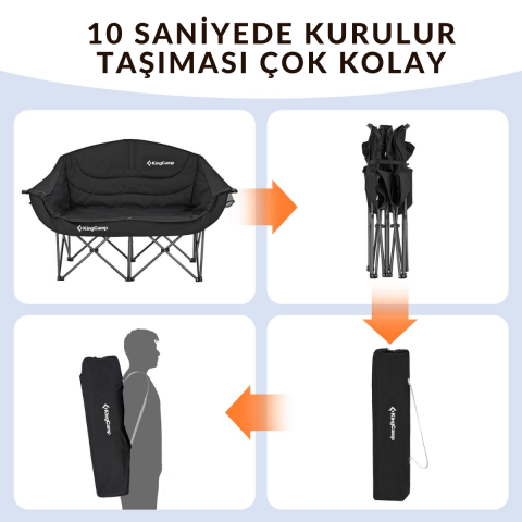 KingCamp Loveseat Double Çift Kişilik Katlanır Kamp Sandalyesi Black