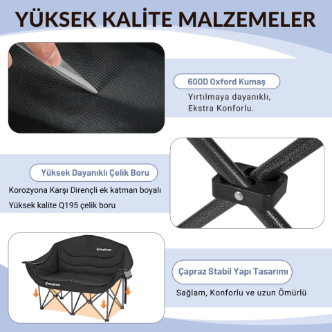 KingCamp Loveseat Double Çift Kişilik Katlanır Kamp Sandalyesi Black