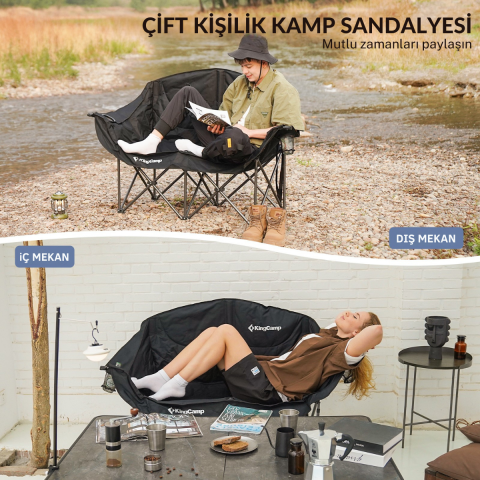 KingCamp Loveseat Double Çift Kişilik Katlanır Kamp Sandalyesi Black