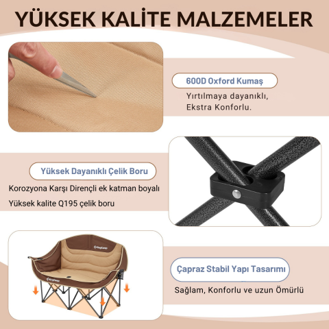 KingCamp Loveseat Double Çift Kişilik Katlanır Kamp Sandalyesi Coffee