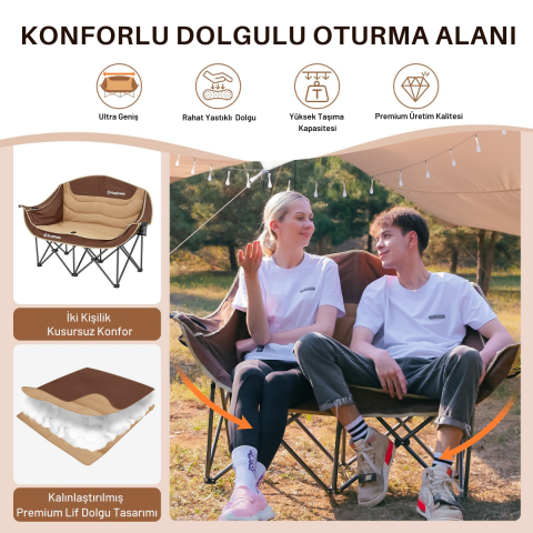 KingCamp Loveseat Double Çift Kişilik Katlanır Kamp Sandalyesi Coffee