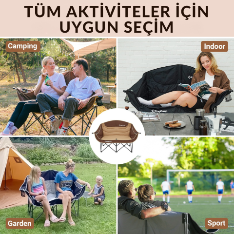 KingCamp Loveseat Double Çift Kişilik Katlanır Kamp Sandalyesi Coffee