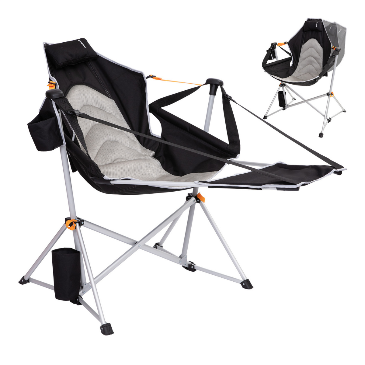 KingCamp Orchid Lux Ayak Dayamalı & Salıncaklı Hamak Kamp Sandalyesi Bl/Grey
