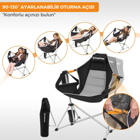 KingCamp Orchid Lux Ayak Dayamalı & Salıncaklı Hamak Kamp Sandalyesi Bl/Grey