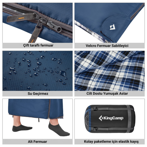 KingCamp Snowflake 400 Ultra -15°C Uyku Tulumu Navy Sol F.