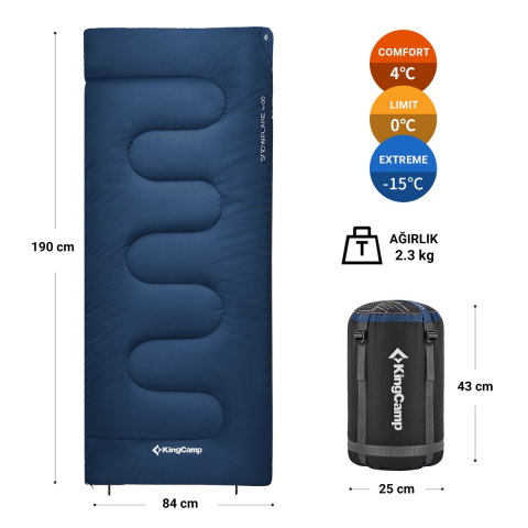 KingCamp Snowflake 400 Ultra -15°C Uyku Tulumu Navy Sol F.