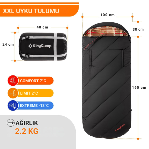 KingCamp FreeSpace 300 Relax -13°C Uyku Tulumu Black