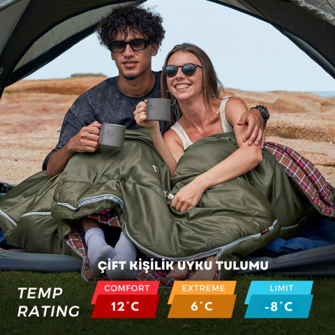 KingCamp FreeSpace 250-D Çift Kişilik Yastıklı Uyku Tulumu Olive