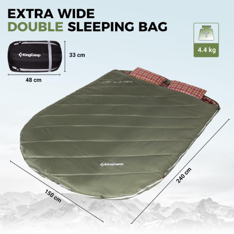 KingCamp FreeSpace 250-D Çift Kişilik Yastıklı Uyku Tulumu Olive