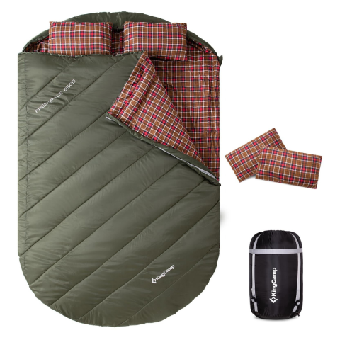 KingCamp FreeSpace 250-D Çift Kişilik Yastıklı Uyku Tulumu Olive