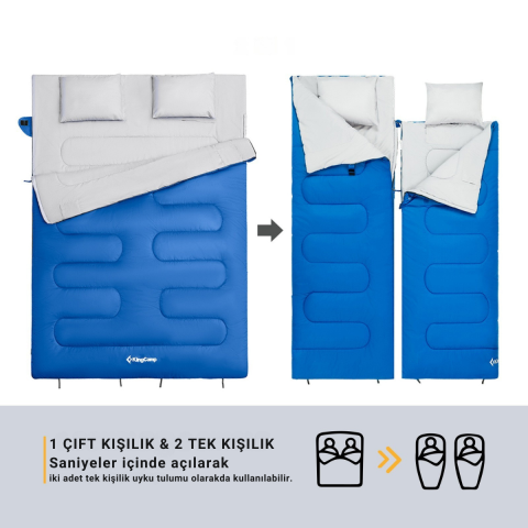 KingCamp Oxygen 250-D Çift Kişilik Yastıklı Uyku Tulumu Blue
