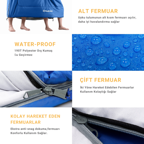 KingCamp Oxygen 250-D Çift Kişilik Yastıklı Uyku Tulumu Blue