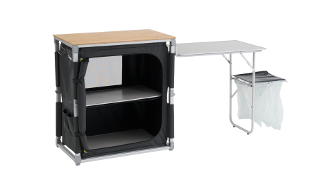 Outwell Padres Storage Unit w. Side Table Bambu Portatif Kamp Mutfağı