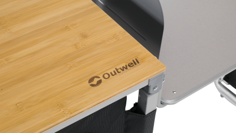 Outwell Padres Storage Unit w. Side Table Bambu Portatif Kamp Mutfağı
