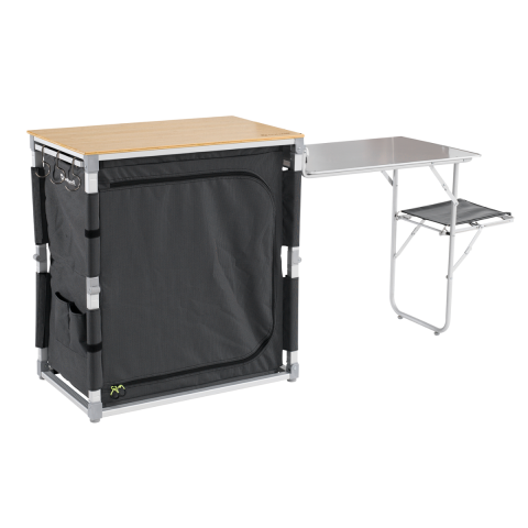 Outwell Padres Storage Unit w. Side Table Bambu Portatif Kamp Mutfağı