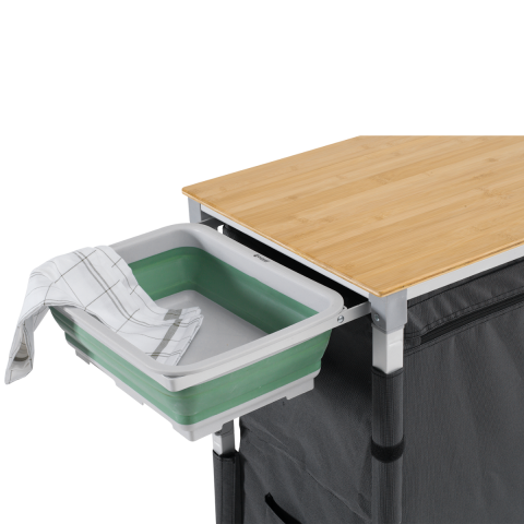 Outwell Padres Storage Unit w. Side Table Bambu Portatif Kamp Mutfağı