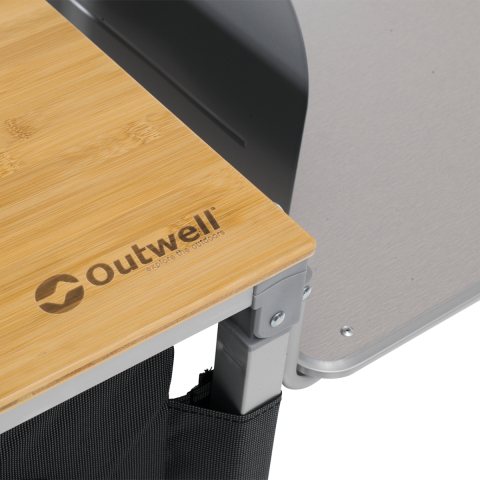 Outwell Padres Storage Unit w. Side Table Bambu Portatif Kamp Mutfağı