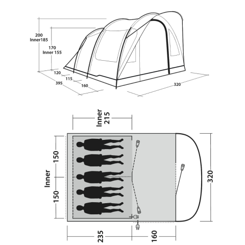 Outwell Sky 5 Blackroom 13 M² - 5 Kişilik Yüksek Aile Çadırı