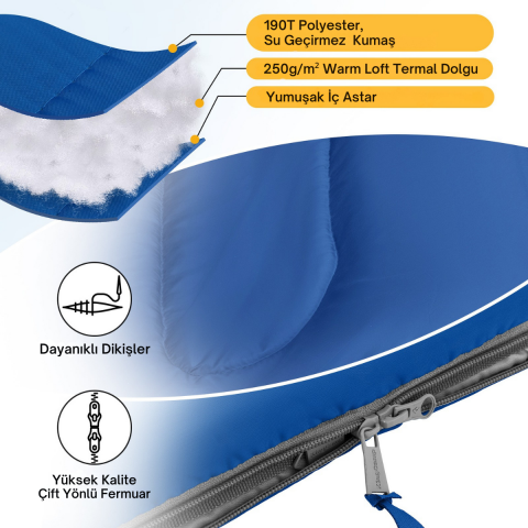 KingCamp Oasis 250 Ultralight Uyku Tulumu Blue Sol F.