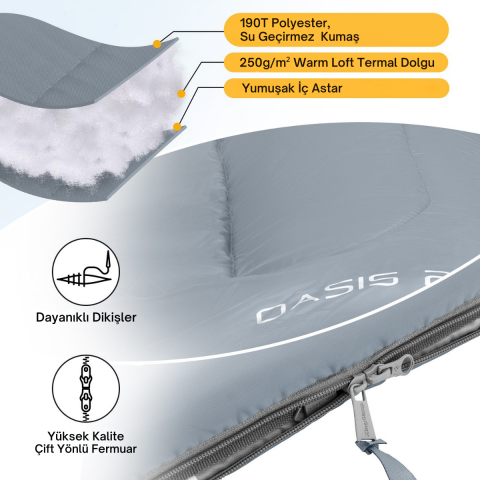 KingCamp Oasis 250 Ultralight Uyku Tulumu M.Grey Sol F.
