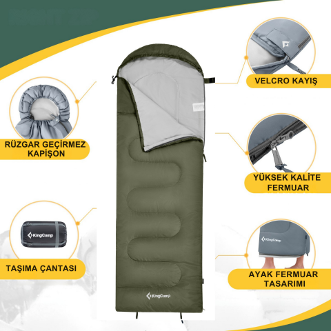 KingCamp Oasis 250 Ultralight Uyku Tulumu Olive Sol F.