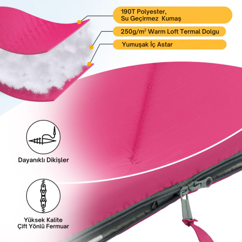 KingCamp Oasis 250 Ultralight Uyku Tulumu RoseRed Sol F.