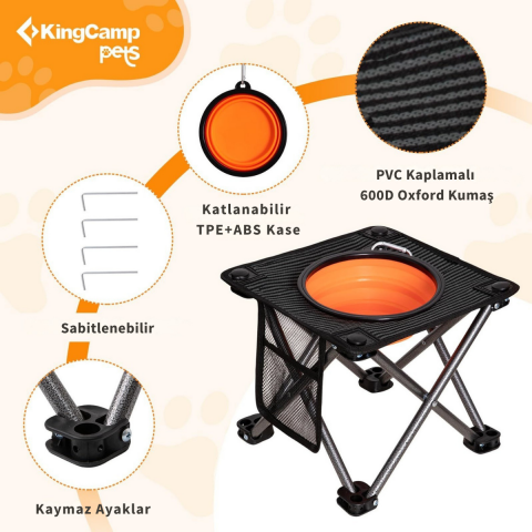 KingCamp Pets Portatif Yükseltilmiş Köpek Mama ve Su Kabı