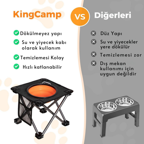 KingCamp Pets Portatif Yükseltilmiş Köpek Mama ve Su Kabı
